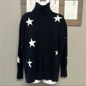 Women’s Large Turtle-Neck Long-Sleeve Black Sweater w/ White Stars